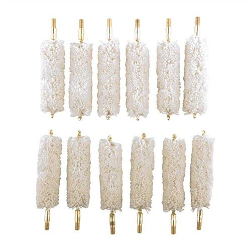 Brownells Cotton Bore Mops are made from pure cotton, efficiently absorbing solvents and oils while their natural scrubbing action removes powder fouling.