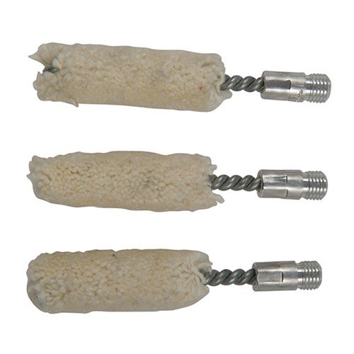 Brownells Cotton Bore Mops are pure and natural, fitting .410 bore, with durable construction and convenient 3-pack for efficient cleaning of your firearms.