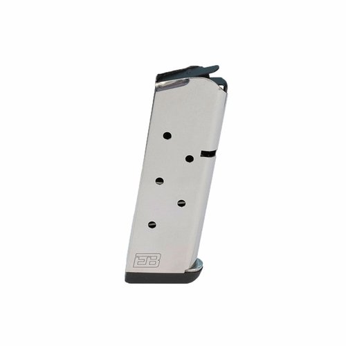 Ed Brown's Officer's Model 1911 magazines feature robust stainless steel construction, reliable feeding, and durable rubber base pads for enhanced performance.