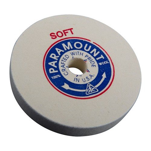 The BACON FELT COMPANY 6" Soft Felt Polishing Wheel features a 1" arbor, includes adapters, and is ideal for achieving a professional finish in gunsmithing.