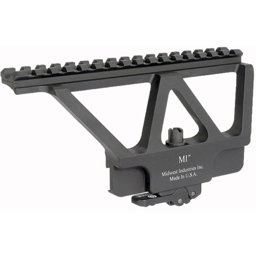 The MIDWEST INDUSTRIES AK-47/74 SCOPE MOUNT features a low-profile design, ADM auto lock for tool-free adjustments, and robust 6061 aluminum construction.