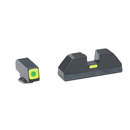 Enhance your Glock® with Ameriglo CAP Night Sights featuring a bright green tritium front, easy alignment rear, and durable black nitride finish for precision shooting.