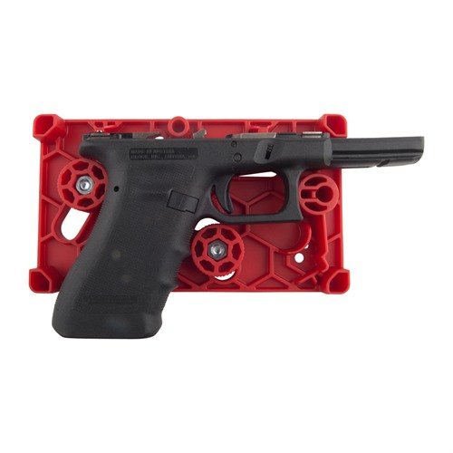 The Apex Polymer Armorer's Block offers adjustable bosses, high-density polymer for frame protection, and a Tooling Plate for easy M&P and Glock servicing.