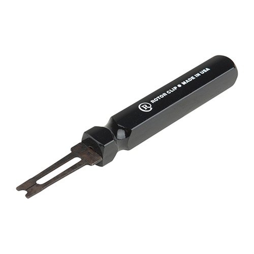 The ROTOR CLIP Ejection Cover Hinge Pin Clip Tool features a split-lip design for easy installation, preventing c-clips from flying away and ensuring a secure grip.