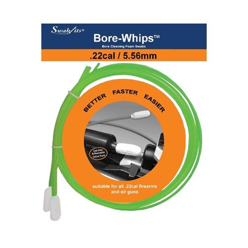 .22 Cal Bore-Whips by Swab-Its offer lint-free, fiber-free, washable and reusable foam swabs for precision cleaning, tough durability, and an empty chamber indicator.