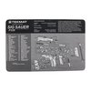 Protect your gun's finish with the TEK MAT SIG SAUER P229 Gun Mat, featuring a soft polyester top, non-slip neoprene backing, and an exploded parts diagram.