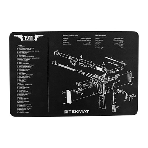 Protect your firearm with the TEK MAT Pistol Gun Cleaning Mat, featuring a soft polyester top, non-slip neoprene backing, and an exploded parts diagram for easy maintenance.