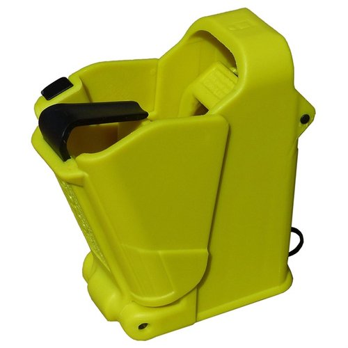 The UpLula Magazine Loader quickly fills pistol mags, protects fingers, and extends magazine life, fitting various calibers from 9mm to .45 ACP.