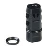 The CMMG ZEROED Muzzle Brake 5.56mm offers superior recoil control and reduced muzzle rise for quick target reacquisition, crafted from durable 4140 Steel with a Nitride finish.