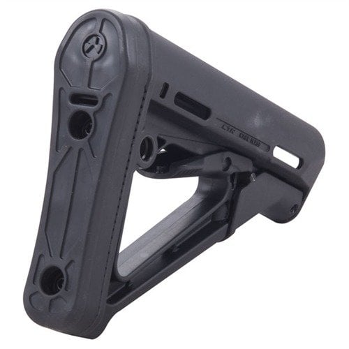The Magpul AR-15 CTR Stock offers a friction locking mechanism for stability, quick LOP adjustments, and a durable nylon body for comfort and versatility.