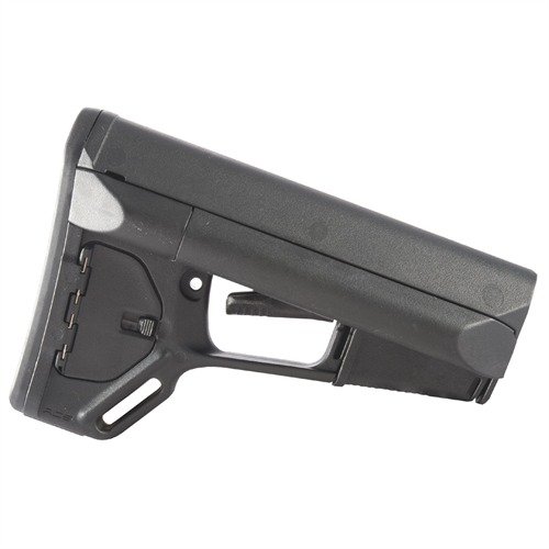 The Magpul AR-15 ACS Stock offers extra storage, secure cheekweld, dual-locking lever, and streamlined design for quick vehicle exits, fitting commercial buffer tubes.