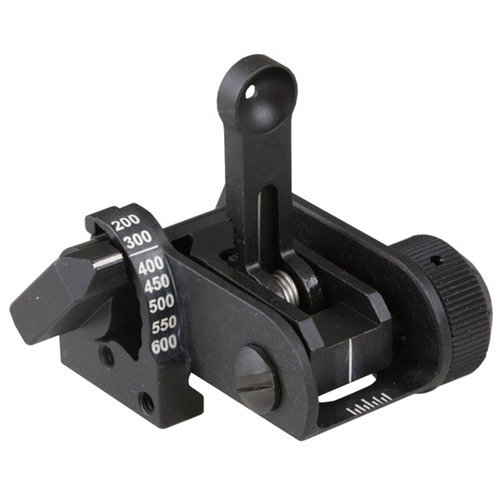 The MATECH AR-15 Backup Iron Rear Sight offers instant deployment, robust steel construction, precise windage adjustments, and co-witnessing with optical sights.