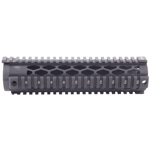 The AR-15 Diamond Pattern Free Float Handguards feature diamond-shaped vents for heat dissipation, lightweight 6061 T6 aluminum, and four Picatinny rails for versatile accessory mounting.