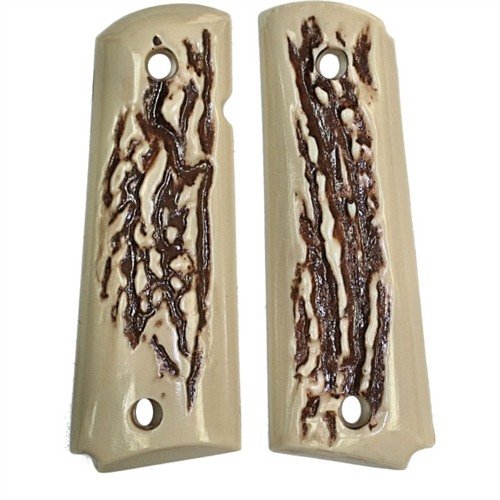 Enhance your 1911 with elegant, durable simulated Ivory & Stag grips, molded for a precise fit and designed to resist chipping, shrinking, or cracking.