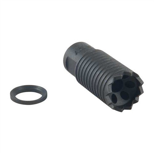 The TROY Industries Claymore Muzzle Brake effectively reduces recoil and directs blast forward, featuring a durable design with a humorous inscription for added flair.