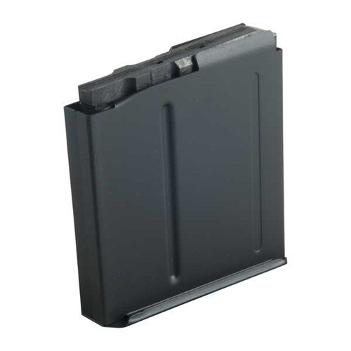 The Accurate Mag Long Action 5RD AICS Magazine .338 Lapua features a heat-treated steel construction, Teflon finish, and polymer follower for reliable feeding.