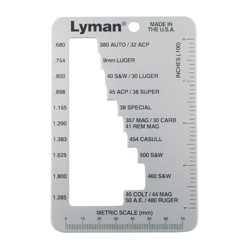 The Lyman Pistol & Revolver E-Zee Case Gauge swiftly measures and sorts case lengths for 18 popular cartridges, ensuring precise trimming before reloading.