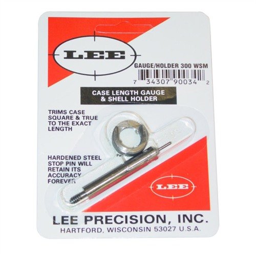 The LEE Precision Case Length Gauge for .300 WSM ensures accurate trimming and squaring of case mouths, providing precision for your reloading needs.