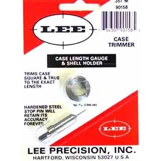 The LEE Precision Case Length Gauge for .357 Mag ensures precise trimming and squaring of case mouths, easily used with the Cutter and Lock Stud for optimal results.