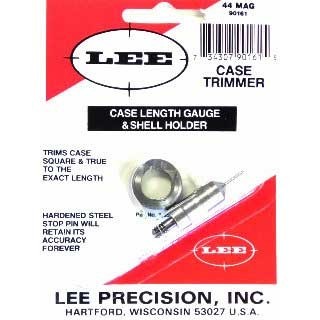The LEE Precision Case Length Gauge for .44 Mag ensures precise trimming and squaring of case mouths, easily used with the Cutter and Lock Stud for optimal results.