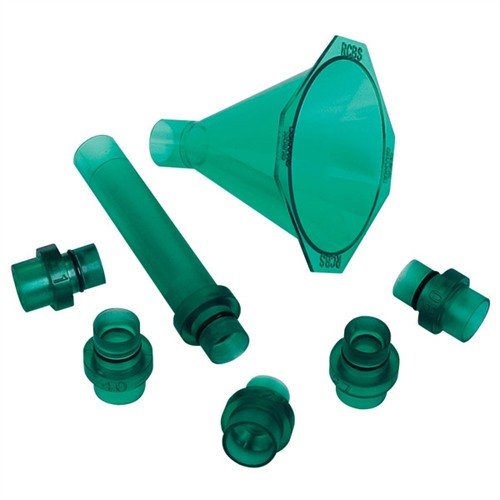 The RCBS Quick Change Powder Funnel Kit ensures a perfect fit for large rifle cases, features stackable drop tubes for optimal flow, and allows easy powder return.