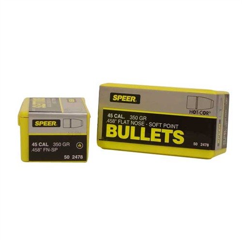 Experience exceptional accuracy and reliability with Speer Hot-Cor 458 Caliber Soft Point Flat Nose Bullets, crafted for consistent performance in every shot.