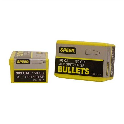 Experience exceptional accuracy with Speer's HOT-COR 303 Caliber Spitzer Bullets, featuring a solid lead core for consistent performance and reliability.