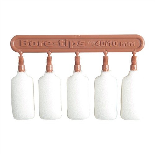 SWAB-ITS Bore Tips offer reusable foam swabs for .40 caliber/10mm, fitting 8-32 threads, ensuring thorough cleaning with solvent-absorbing foam.