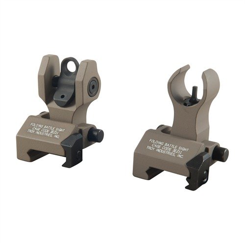 The TROY Industries AR-15 HK-Style Front Sight Set features rugged flip-up sights for reliable backup, easy installation on Picatinny rails, and precise low-light performance.
