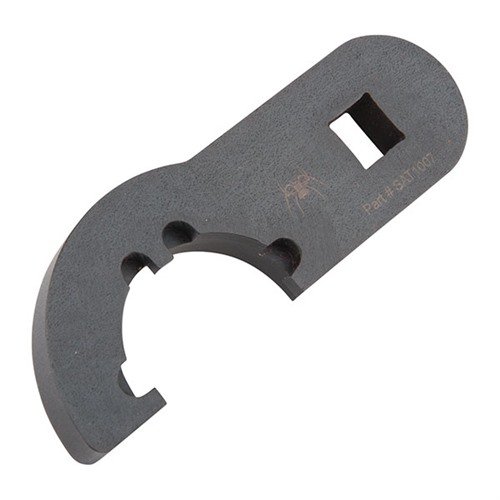 The Spikes Tactical Castle Nut Wrench is made from durable chromoly steel, features a black phosphate finish, and fits standard AR-15 castle nuts for easy assembly.