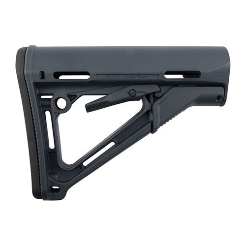 The Magpul CTR Stock offers a friction locking system for stability, quick length-of-pull adjustments, and a comfortable design, fitting mil-spec buffer tubes.
