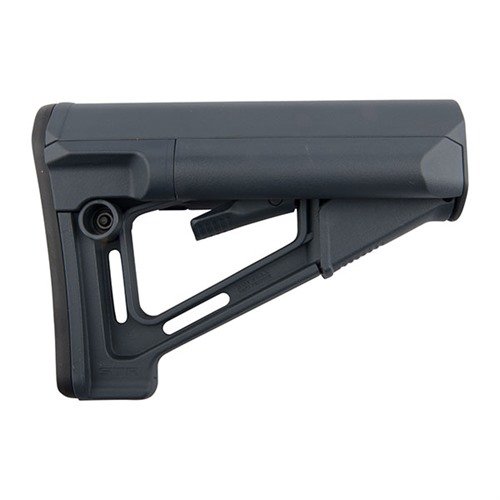 The MAGPUL AR-15 STR Stock offers adjustable comfort, internal battery storage, a secure fit with minimal wobble, and enhanced grip for superior performance.