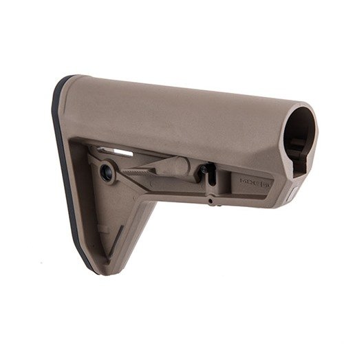The MAGPUL MOE-SL Stock offers a durable, comfortable design with anti-rattle features, optimized fit for body armor, and versatile sling mounting options.