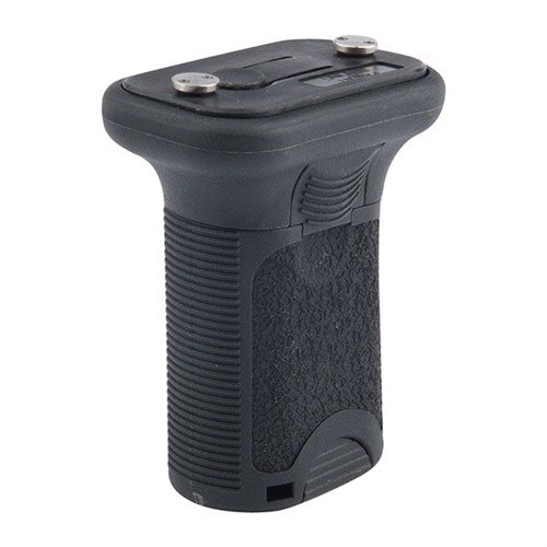 The KEYMOD BCMGUNFIGHTER Short Vertical Grip offers quick detachment, low-profile design, improved control, and internal storage for enhanced shooting performance.