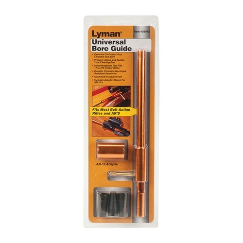 The Lyman Universal Bore Guide Set protects your chamber and bore during cleaning, fits most bolt actions, and includes tips for .17 to .416 bore sizes.