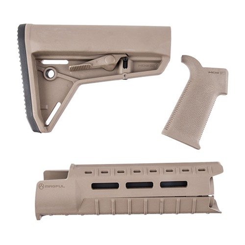 Enhance your AR-15 with the Magpul MOE SL Furniture Set, featuring a sleek stock, M-LOK hand guard, and ergonomic grip for superior control and flexibility.