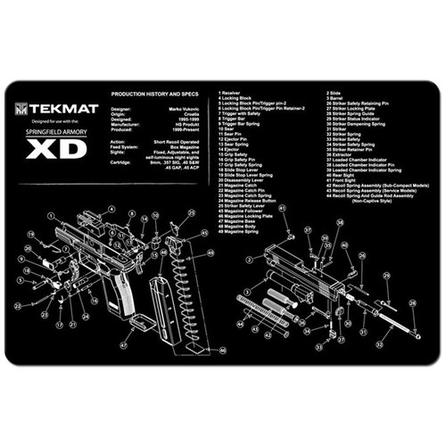 Protect your firearm with the TEK MAT Pistol Gun Cleaning Mat, featuring a soft polyester top, non-slip neoprene backing, and an exploded parts diagram for easy maintenance.