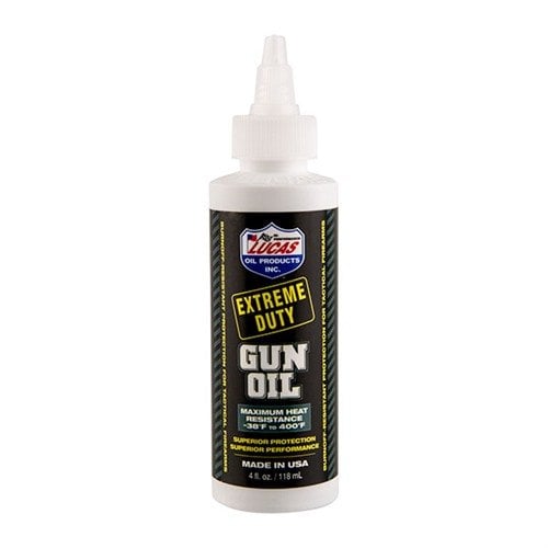 Lucas Extreme Duty Gun Oil offers superior heat resistance, rust protection, and easy clean-up for all firearms, ensuring optimal performance in extreme conditions.