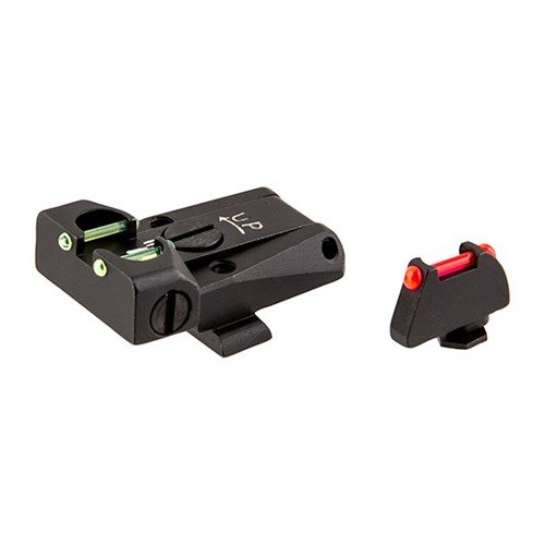 Enhance your Glock® with L.P.A.'s Fiber Optic Adjustable Sight Set, featuring precision adjustments, durable steel construction, and replaceable fiber inserts.