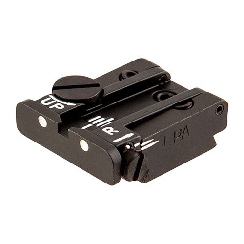 Upgrade your Ruger with the L.P.A. adjustable rear sight, easily fitting existing dovetail slots, enhancing accuracy with windage and elevation adjustments.