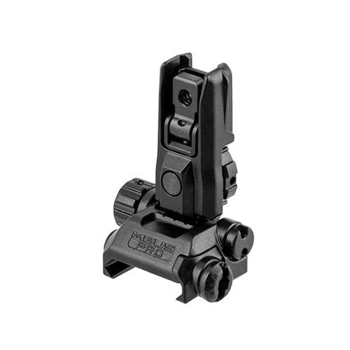 The MAGPUL MBUS Pro LR Rear Sight offers low-profile design, tool-free elevation adjustments, all-steel durability, and compact storage for reliable shooting.