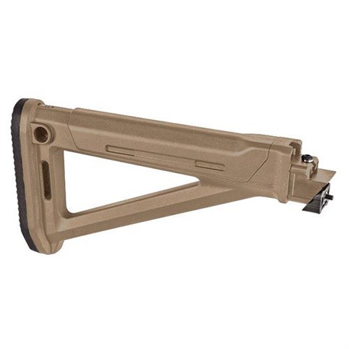 The Magpul MOE AK Stock offers internal storage, optimized QD sling swivel placement, and a shock-absorbing rubber butt-pad for enhanced comfort and stability.