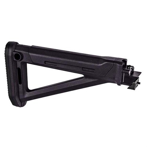The Magpul MOE AK Stock offers a robust fixed design with internal storage, optimized QD sling placement, a shock-absorbing butt-pad, and snap-on Cheek Risers.