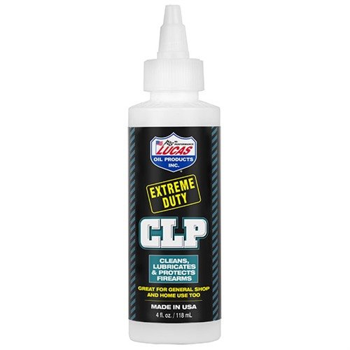 Lucas Oil Extreme Duty CLP cleans, lubricates, and protects firearms in one step, penetrating rust, reducing wear, and providing long-lasting rust protection.