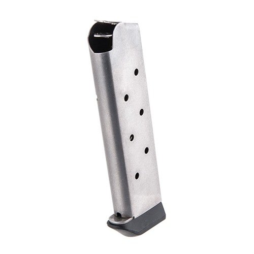Enhance your shooting experience with Chip McCormick's 1911 .45 8RD Stainless Steel Magazines, featuring a flat follower for increased capacity and precision engineering.