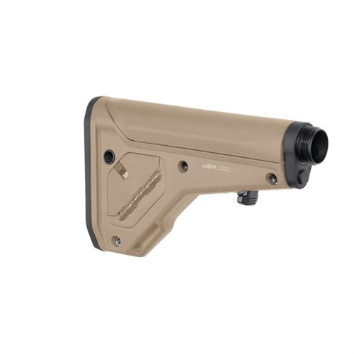The MAGPUL UBR 2.0 stock offers strength, stability, and a consistent cheek weld in 8 positions, with QD sling points and storage, compatible with A5 buffer systems.