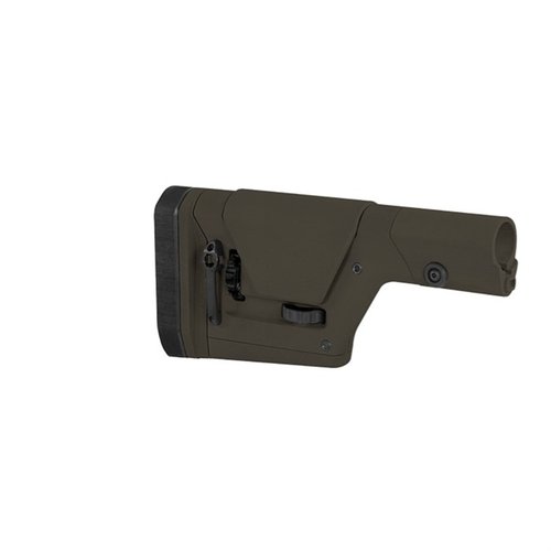 The MAGPUL PRS GEN3 Precision Stock offers tool-less adjustments for length of pull and cheek height, ideal for AR15/M16 and AR10/SR25 platforms.