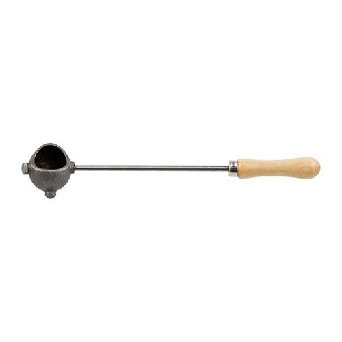 The Lyman Lead Dipper features a cast iron head for accurate pouring, prevents air pockets, stirs molten lead, and has a cool wooden handle for comfort.
