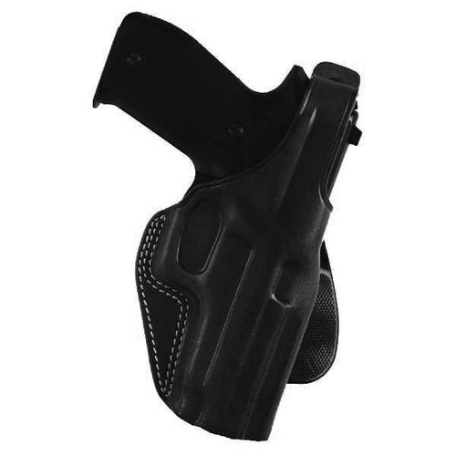 The Galco PLE Paddle Holster offers a thumb break retention strap for safety, quick draw capability, and easy attachment, crafted from premium saddle leather.