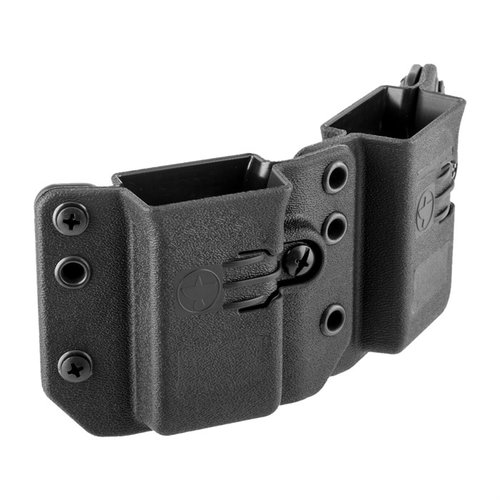 The Copia Double Magazine Carrier offers ambidextrous compatibility, a body-hugging design for comfort, and fits nearly 100 handgun models in 9/40/357 Sig.
